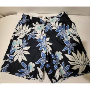 Merona Men's Floral Hawaiian Style Swimming Trunks, Black/White/Blue Colors ...‎